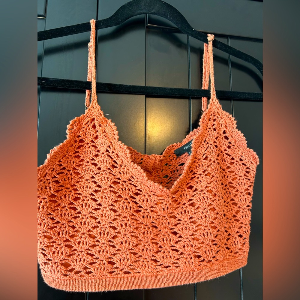 Forever 21 crochet rust orange crop top button up